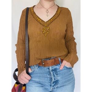 ❗️FINAL PRICE❗️Worthington | Burnt-Orange Brown Beaded Jeweled Y2k Slinky Blouse